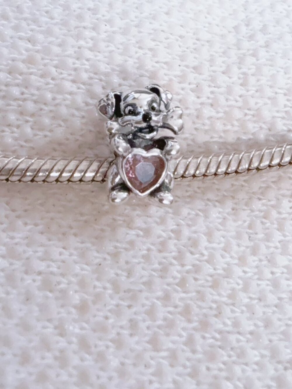 Puppy Dog Pink Topaz Heart Cham Bead Silver Charm Fit Pandora Bracelet